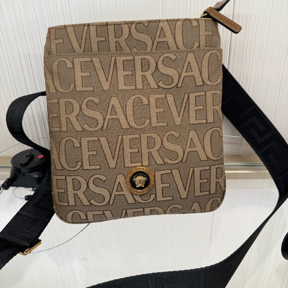 Versace 1020745 La Medusa Canvas Fabric Logo Crossbody All over Bag - Picture 1 of 16